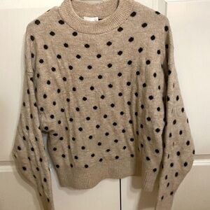 H&M Tan and Black Crew Neck Sweater with Polka Dots